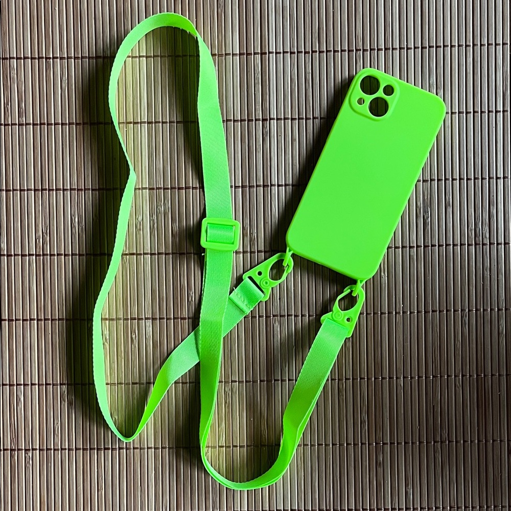 NWOT iPhone 13 Neon Green Phone Case with Strap